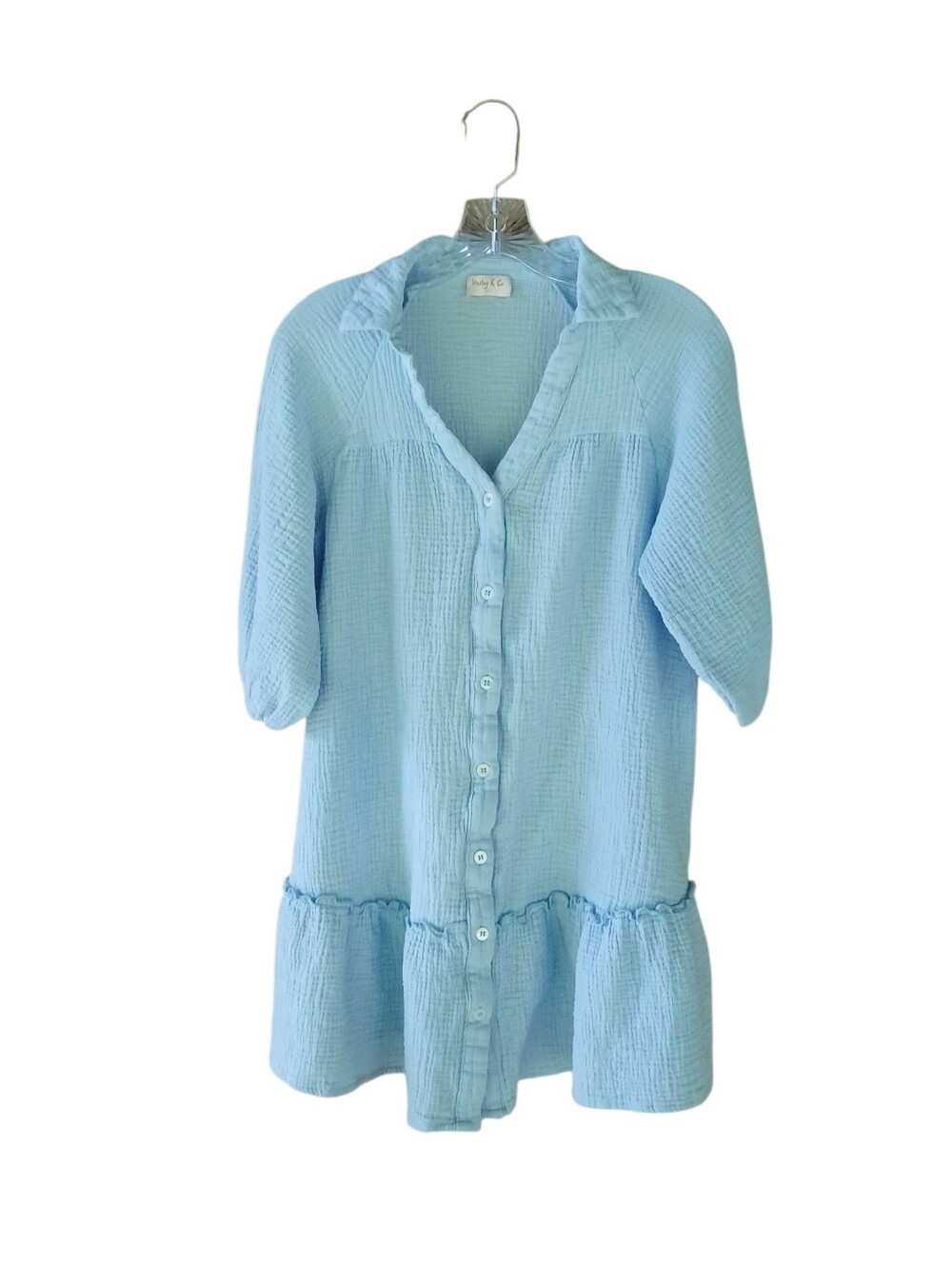 Hailey & Co. Light Blue Gauze Puffed Sleeve Shift Dress Small